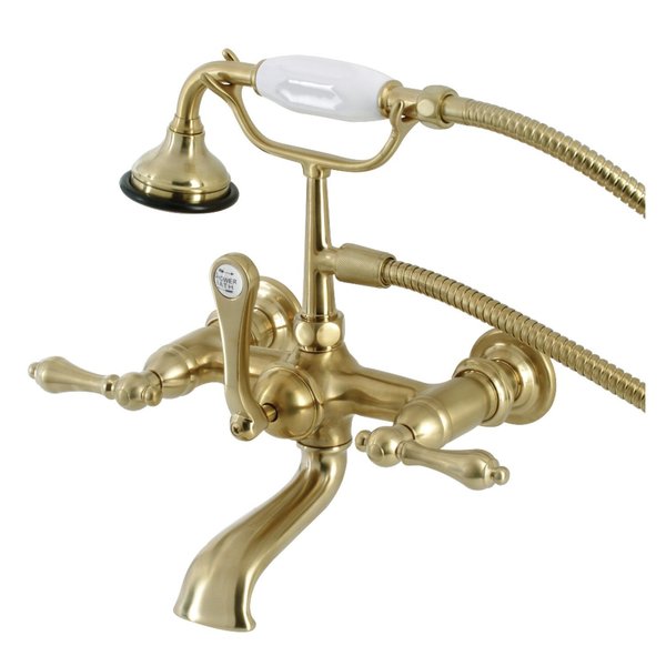 Kingston Brass AE551T7 7-Inch Wall Mount Tub Faucet with Hand Shower, Brushed Brass AE551T7